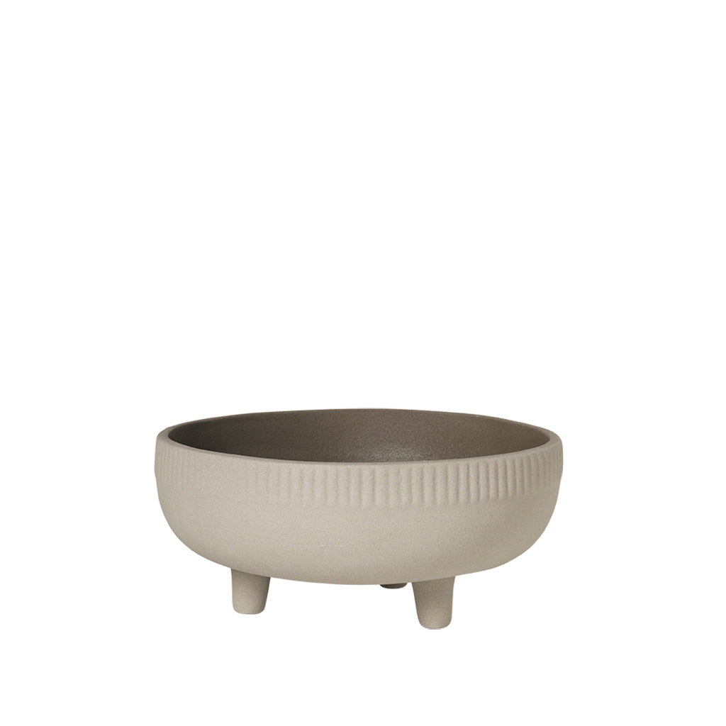 3 legs Terracotta grey slip engobe bowl designed by Kristina Dam